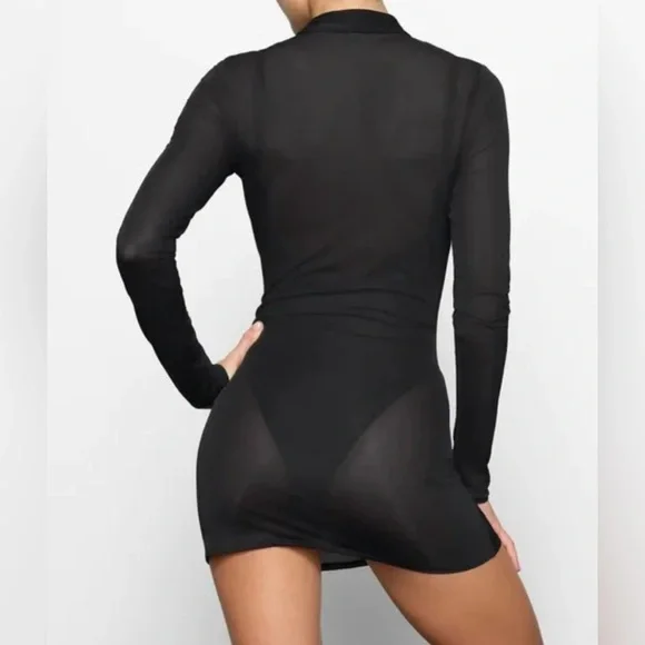 SKIMS MESH COVER UP LONG SLEEVE RUCHED DRESS - Picture 3 of 5